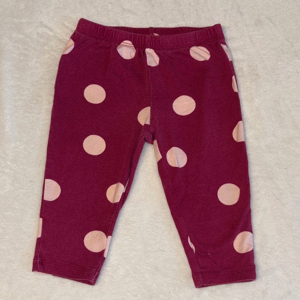 (3 for $10) carters Girls' Burgundy Polka Dot Stretch Leggings 12 months baby